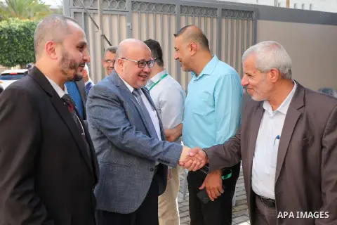 Palestinians attend the opening of the Ministry of Labor headquarters, which was destroyed during the Israeli escalation in 2021, in Gaza city on August 21, 2023. Photo by Medhat Hajjaj \ apaimages