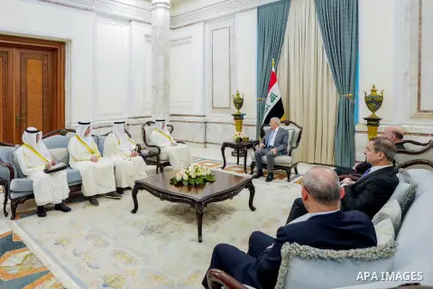 Iraqi President Abdul Latif Rashid receives Kuwaiti Foreign Minister Sheikh Salem Abdullah Al-Sabah, on July 30, 2023. Photo by Iraqi Presidency Office/APAimages