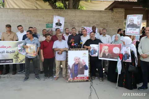 Palestinians take part in a protest in solidarity with prisones held in Israeli Jails in front of Red Cross Office in Gaza city on July 10, 2023. Over the past five decades, Israel, has detained over 800,000 Palestinians...