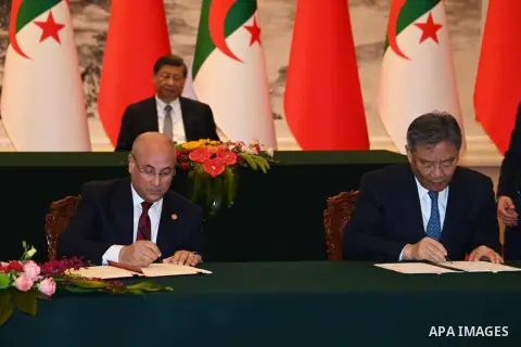 Chinese President Xi Jinping and Algerian President Abdelmadjid Tebboune attend partnership and cooperation agreements between China and Algeria, in Beijing, capital of China, July 18, 2023. Photo by Algerian Presidency...