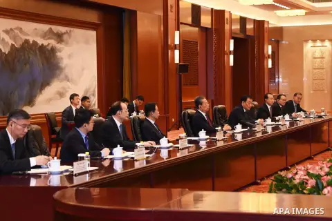 Algerian President Abdelmadjid Tebboune meets with Chairman of the Standing Committee of the Chinese National People's Congress Zhou Lijie in Beijing, China on July 19, 2023. Photo by Algerian Presidency Office/APAimages