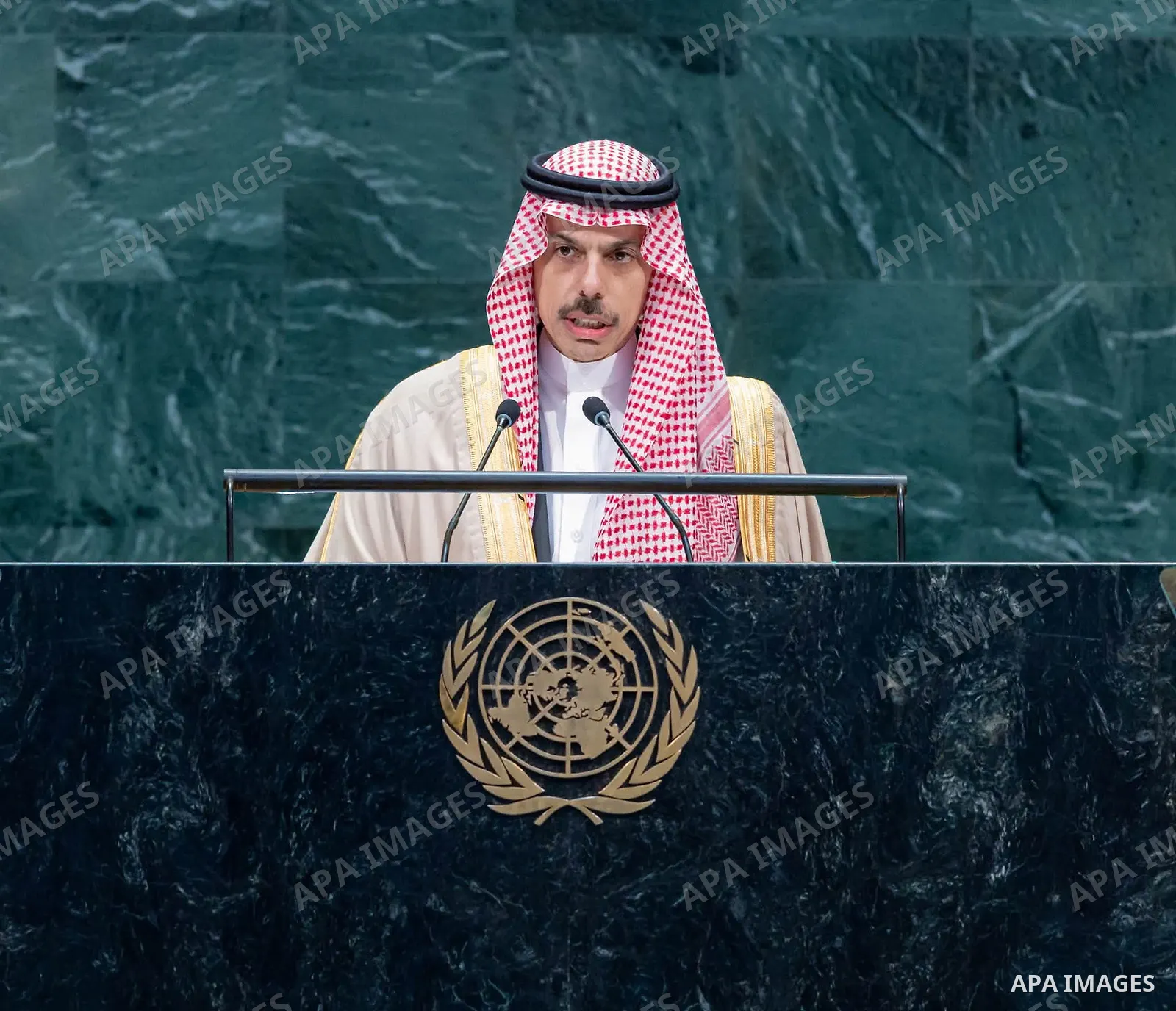 Saudi Foreign Minister Prince Faisal bin Farhan delivers Saudi Arabia’s address to the 81st session of the United Nations General Assembly in New York City, United States, on September 26, 2026. In his speech, he address...