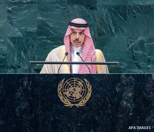 Saudi Foreign Minister Prince Faisal bin Farhan delivers Saudi Arabia’s address to the 81st session of the United Nations General Assembly in New York City, United States, on September 26, 2026. In his speech, he address...