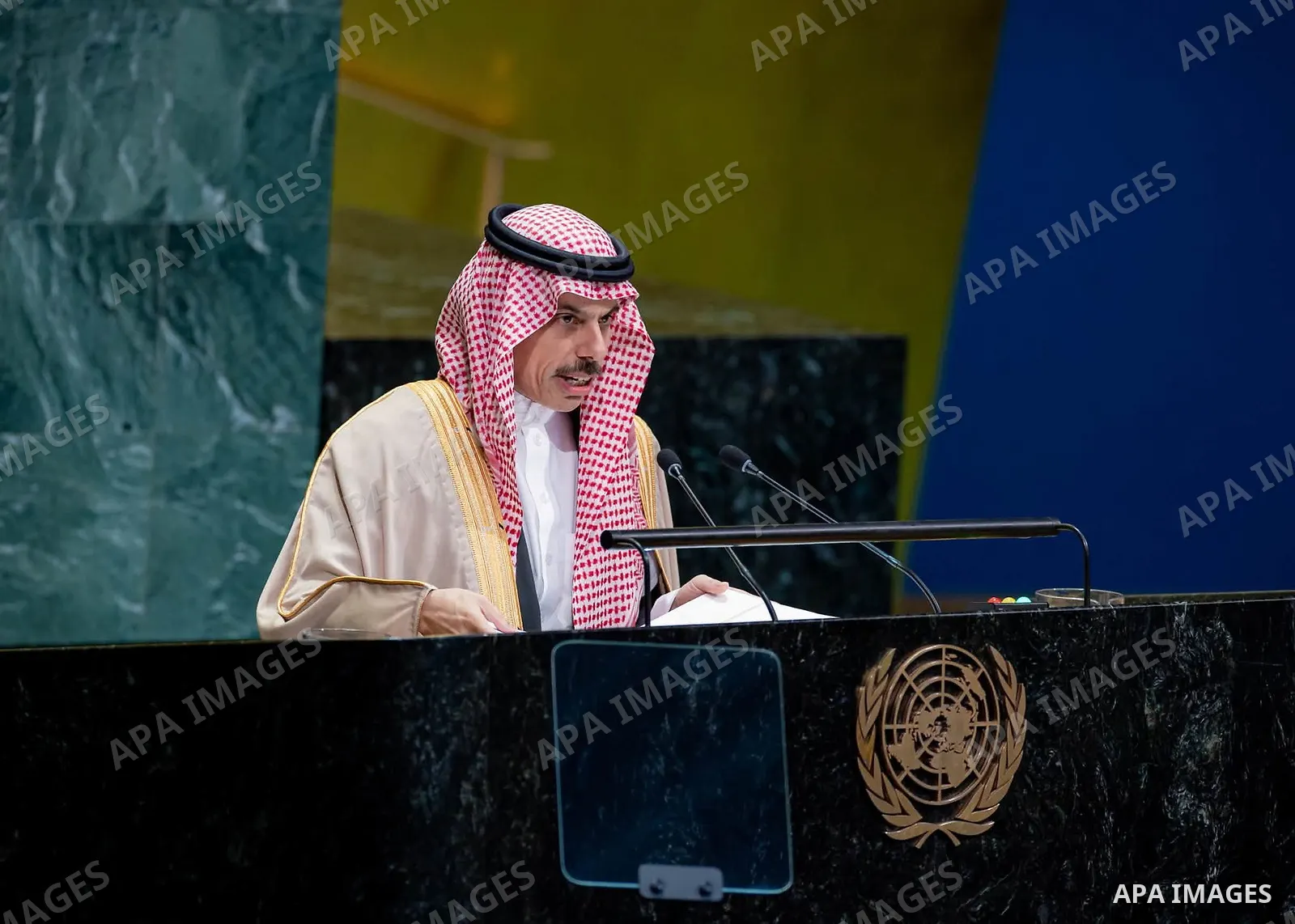Saudi Foreign Minister Prince Faisal bin Farhan delivers Saudi Arabia’s address to the 81st session of the United Nations General Assembly in New York City, United States, on September 26, 2026. In his speech, he address...