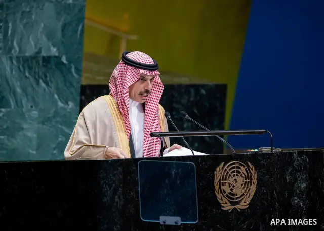 Saudi Foreign Minister Prince Faisal bin Farhan delivers Saudi Arabia’s address to the 81st session of the United Nations General Assembly in New York City, United States, on September 26, 2026. In his speech, he address...