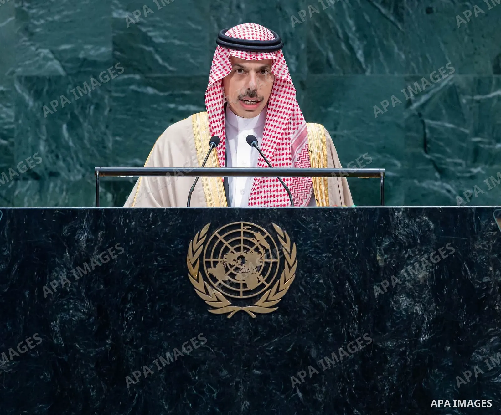 Saudi Foreign Minister Prince Faisal bin Farhan delivers Saudi Arabia’s address to the 81st session of the United Nations General Assembly in New York City, United States, on September 26, 2026. In his speech, he address...