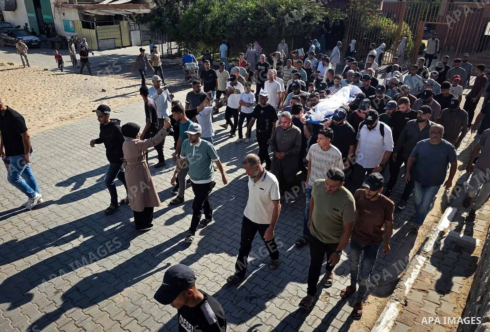 Palestinians mourn the body of eight-year-old Mohammed Saif al-Din al-Shakhriti at Nasser Medical Complex in Khan Younis, southern Gaza Strip, on September 27, 2026, after he was killed by Israeli gunfire while playing i...
