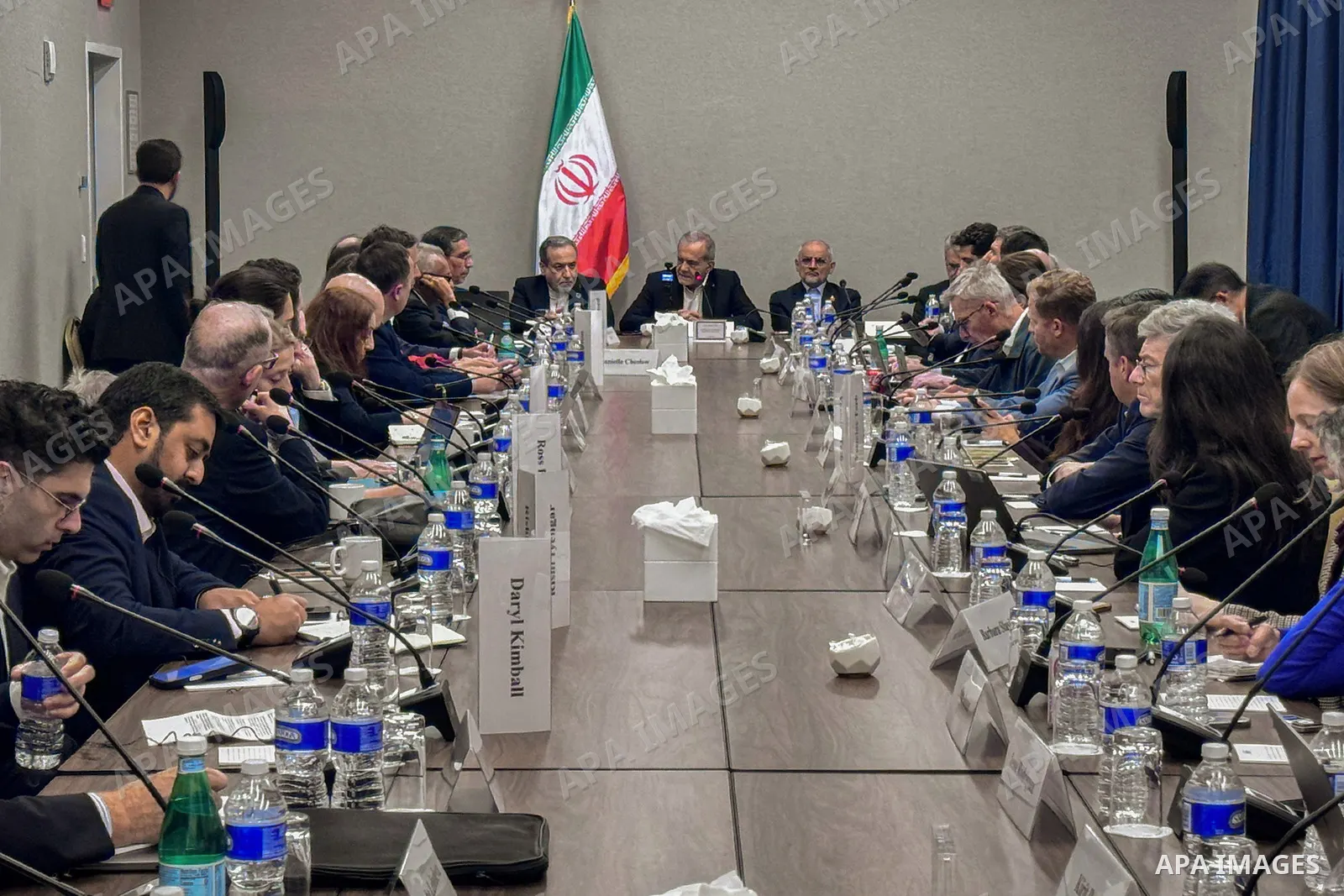 Iranian President Masoud Pezeshkian meets experts and researchers from U.S. research centers in New York City, United States, on September 24, 2026, on the sidelines of the 81st session of the United Nations General Asse...