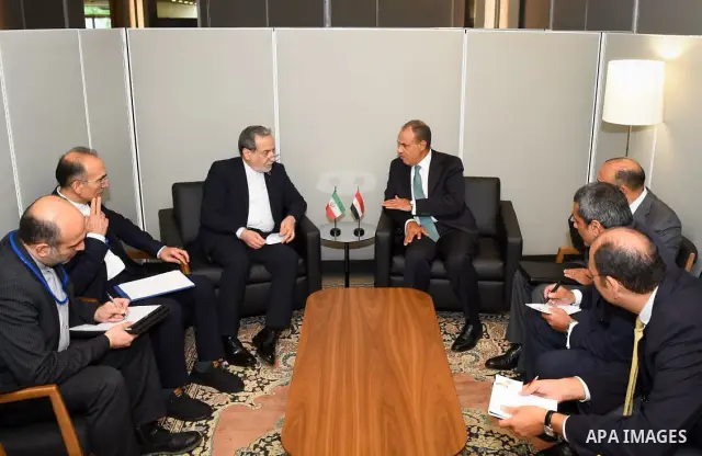 Egyptian Foreign Minister Badr Abdelatty meets Iranian Foreign Minister Abbas Araghchi in New York City, United States, on September 24, 2026, on the sidelines of the 81st session of the United Nations General Assembly....