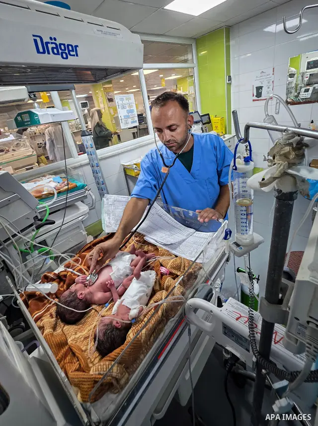 Palestinian newborns receive care in the neonatal unit at Nasser Medical Complex in Khan Younis, southern Gaza Strip, on September 26, 2026. The unit has 14 incubators but is caring for 24 newborns, reflecting growing pr...