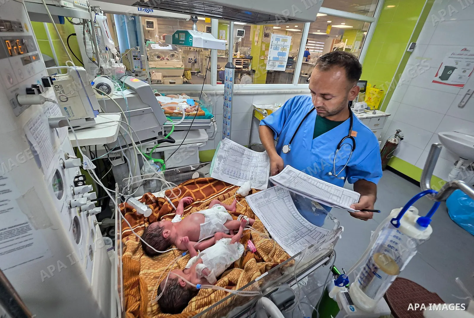 Palestinian newborns receive care in the neonatal unit at Nasser Medical Complex in Khan Younis, southern Gaza Strip, on September 26, 2026. The unit has 14 incubators but is caring for 24 newborns, reflecting growing pr...