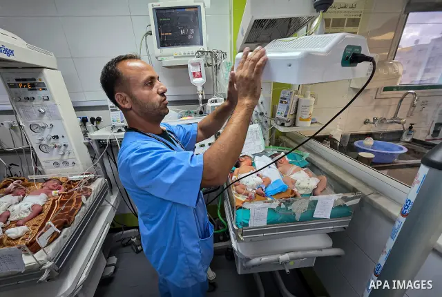 Palestinian newborns receive care in the neonatal unit at Nasser Medical Complex in Khan Younis, southern Gaza Strip, on September 26, 2026. The unit has 14 incubators but is caring for 24 newborns, reflecting growing pr...