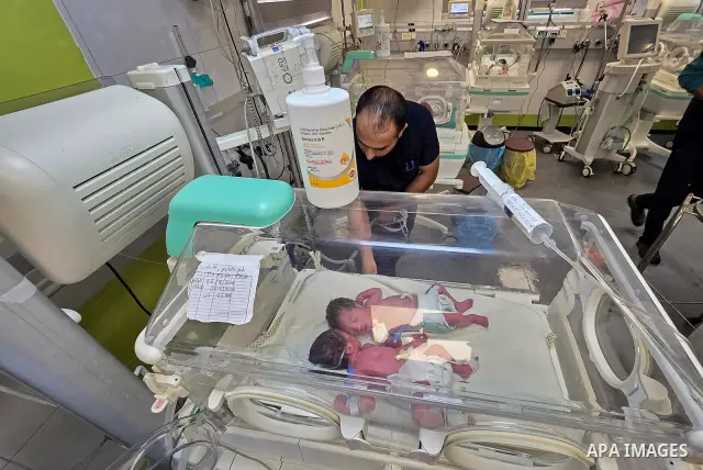 Palestinian newborns receive care in the neonatal unit at Nasser Medical Complex in Khan Younis, southern Gaza Strip, on September 26, 2026. The unit has 14 incubators but is caring for 24 newborns, reflecting growing pr...
