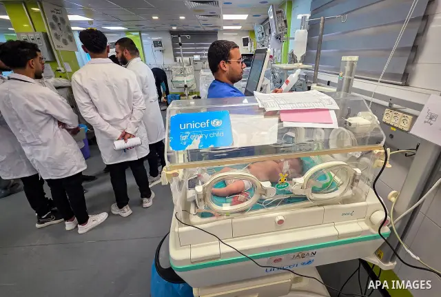Palestinian newborns receive care in the neonatal unit at Nasser Medical Complex in Khan Younis, southern Gaza Strip, on September 26, 2026. The unit has 14 incubators but is caring for 24 newborns, reflecting growing pr...