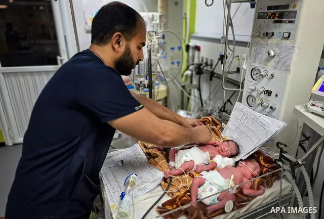 Palestinian newborns receive care in the neonatal unit at Nasser Medical Complex in Khan Younis, southern Gaza Strip, on September 26, 2026. The unit has 14 incubators but is caring for 24 newborns, reflecting growing pr...