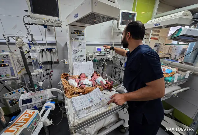 Palestinian newborns receive care in the neonatal unit at Nasser Medical Complex in Khan Younis, southern Gaza Strip, on September 26, 2026. The unit has 14 incubators but is caring for 24 newborns, reflecting growing pr...