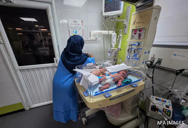Palestinian newborns receive care in the neonatal unit at Nasser Medical Complex in Khan Younis, southern Gaza Strip, on September 26, 2026. The unit has 14 incubators but is caring for 24 newborns, reflecting growing pr...