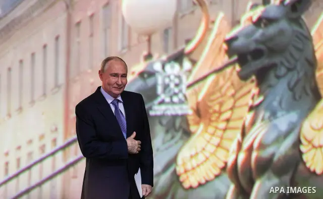 Russian President Vladimir Putin delivers a speech during the 12th St. Petersburg International Forum of United Cultures in St. Petersburg, Russia, on September 25, 2026. The forum, held from September 24 to 26, brings t...