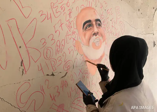 Palestinian artist Aseel Nasman creates artwork on the rubble of destroyed homes in the Gaza Strip on September 24, 2026. Nasman uses her art to portray international figures who have expressed support for Palestinians,...